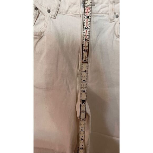 & Denim Women's High Waist Raw Cut Wide Leg Crop Pants White Light Wash Size 31 - Picture 5 of 12